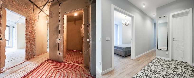 Antes y después de la sustitución de pavimento sobre una instalación de suelo radiante existente